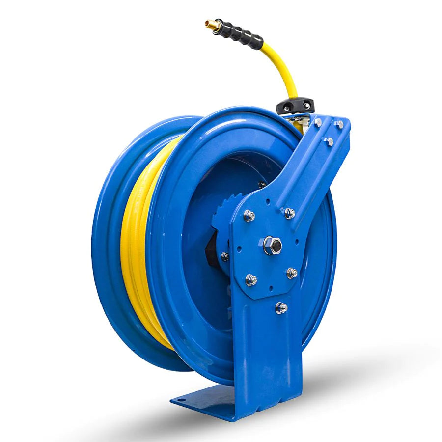OilShield Auto Rewind Air Hose Reel Heavy Duty 10mm x 15 mtr with Coupler & Snap on Plug, 20BAR/300PSI